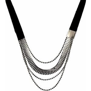 HAGAR SATAT Silver Gunmetal 4 Strand Chain with Black Leather Necklace NWT